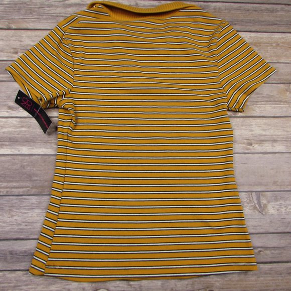 NOBO Gold Striped Pullover Juniors Small Collared V Neck Short Sleeve Top - Picture 5 of 5
